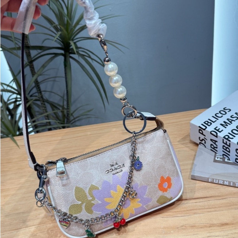 Coach Ivory Mini Shoulder Bag with Multicolor Floral Accents